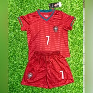 Ronaldo Portugal Kids 2026 Red Kit Jersey & Shorts Set Toddler Youth Sizes